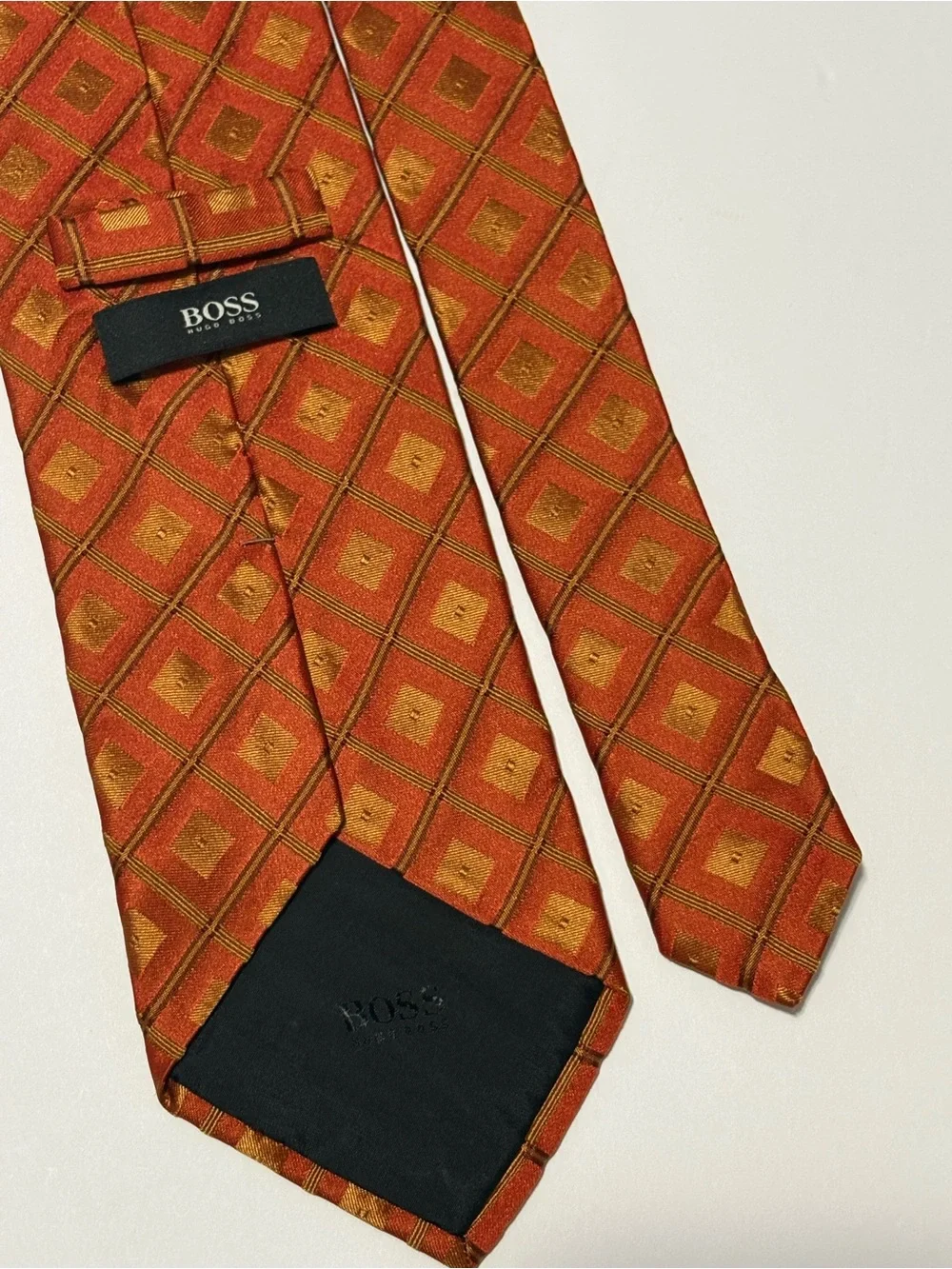 Two Hugo Boss Classic Orange and Yellow Geometric Silk Tie - Men Accessories